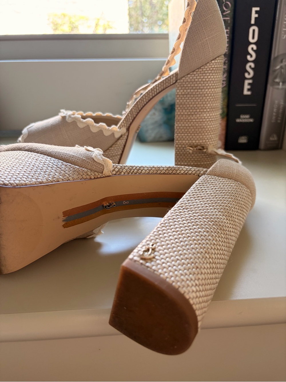 Sam Edelman Kori Cream Raffia Platform Heels Size 8 - Picture 5 of 8